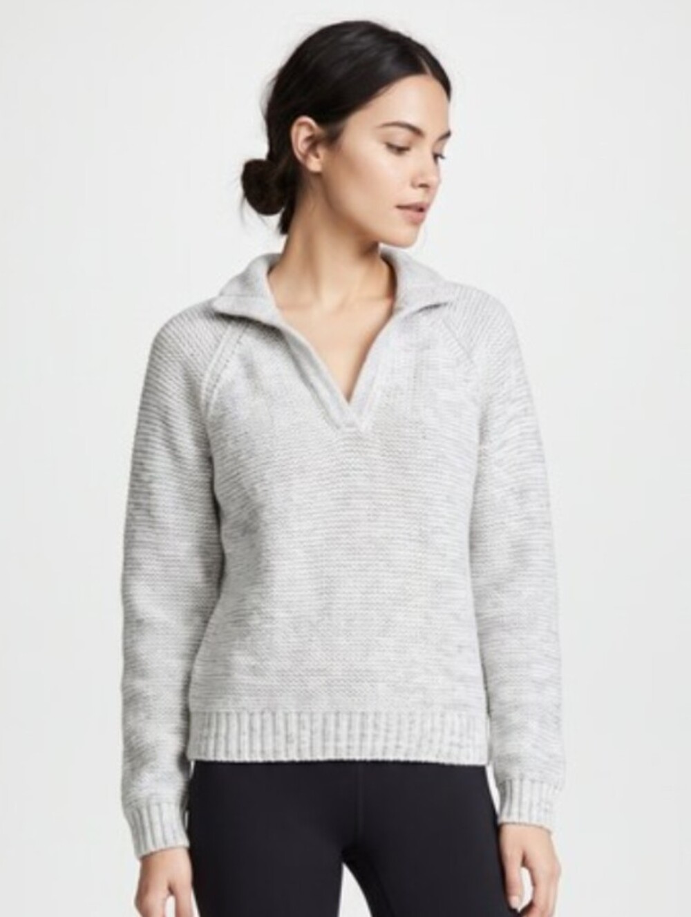 A.N.A.! WHITE & GRAY MARLED COTTON BLEND, LONG SLEEVE, COLLARED SWEATER! SZ L